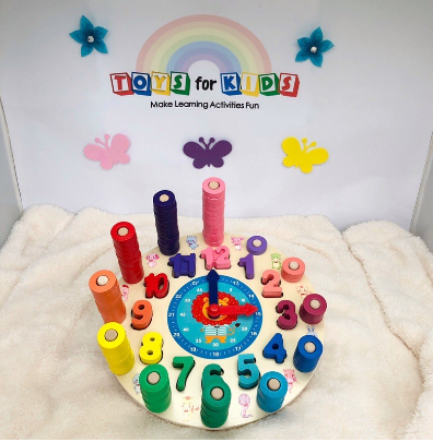 Teaching Clock Stacker Rings Telling Time Wooden Toy