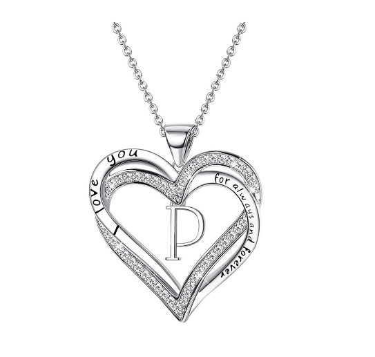 Clever Jewelry Letters Necklace A to Z Initial Heart Pendant Necklace Heart Necklace for Women Gift P