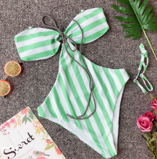 Off Shoulder One Piece Sexy Cut Out Waist Line Swimwear Swimsuit Green