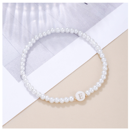 26 Letter Pearl Bracelet for Women Men Fashion Handmade Elastic Friendship Wristband Gift Jewelry E