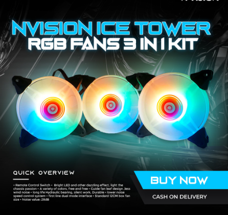 INPLAY ICE TOWER RGB FAN 3 IN ONE KIT | 3PCS 12CM Cooling fan | RGB Control LED PC Case Fan 7 Blades