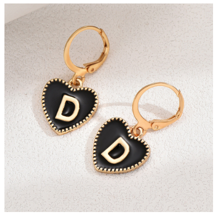 1 Pair Letter Heart Earring Gold Color Hoop Earrings For Women Fashion Alphabet Dangler Initials Ear Accessories Jewelry Gifts D