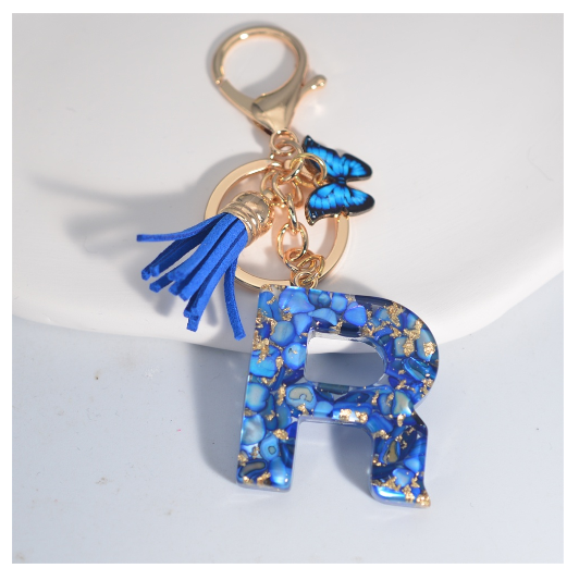 Fashion Butterfly 26 Initials Keychain Exquisite Blue Stone Filled Letter Keyrings Exquisite Alphabet Pendant Bag Ornament Gifts R