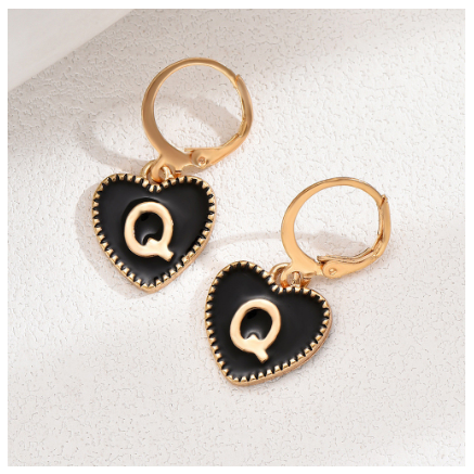 1 Pair Letter Heart Earring Gold Color Hoop Earrings For Women Fashion Alphabet Dangler Initials Ear Accessories Jewelry Gifts Q