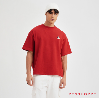 Penshoppe Disney Mickey Mouse Boxy Fit T-Shirt For Men (Red)
