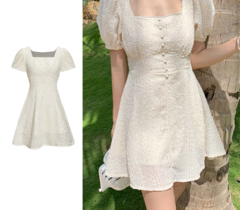 Lovito Women Boho Plain Button Front Ruffle Hem Dress L68ED202 White