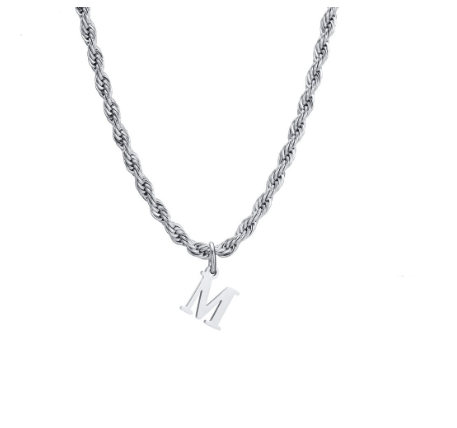 Meaeguet Fashion Letter Necklace A-Z Pendant Necklace for Women Men Stainless Steel Silver Choker Initial Necklace Accessories M