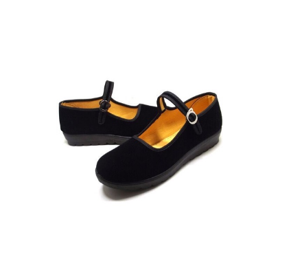 WILY#Cloth shoes women's black velvety shoes Hotel tooling shoes buckle black area etiquette shoes
