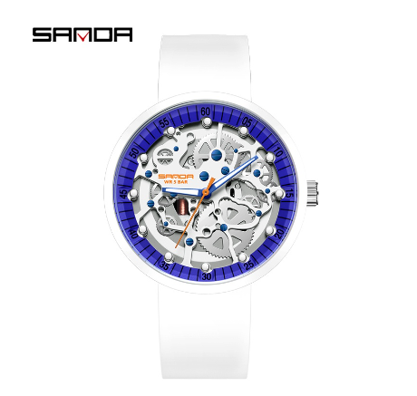Sanda Trendy Energetic Fashionable Simple Luxurious Drop Resistant Waterproof Stone Rock Watch WHITE BLUE