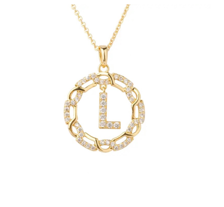 YH 18K Thai gold plated lnitials Pendant A-Z Letter Necklace For Women （3lengths Free Adjustment）L