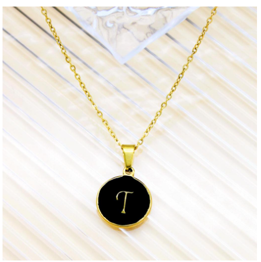 GnG Jewelry Letter A-Z Pendant Black Letter Cursive Design Stainless Steel Necklace For Fashion T