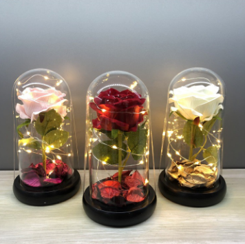 Beauty and the Beast Dome Rose Glass Valentines Christmas Flower