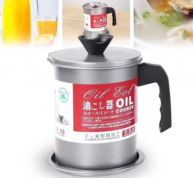 Stainless Steel Oil Container Oil Strainer Tray Healthy Kitchen Cooking Grease Filter Oil Fat 1.4L