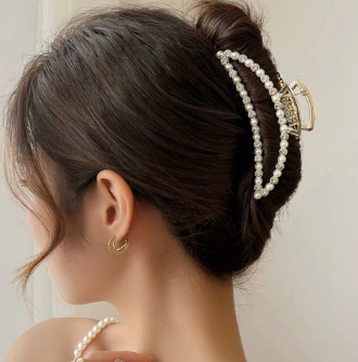 Big Hair Claws Geometric Pearl Hair Clamps Large Hair Crab Fashion Rhinestone Headwear