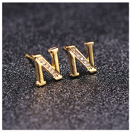 Ins Gold Plated Diamond Earrings Korean letter inlaid Zircon Earrings Fashion Earrings N