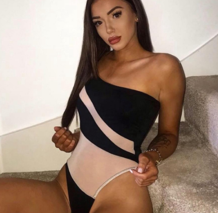 Sexy Side Off Shoulder Mesh Patchwork Slim Bodysuit Women Beach Swimsuit