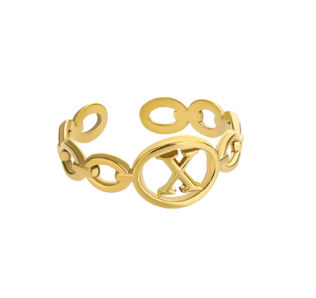 Kaijiang Hollow Initial Letter Rings For Women Gold Color Link Adjustable Open Ring Stainless Steel Jewelry Gift Fashion Accessories X