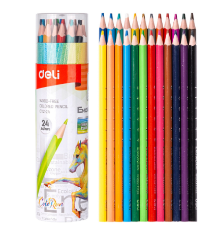 Deli 12/24Pcs Color Pencil Set Drawing Painting Set Colored Pencil School Supplies EC112