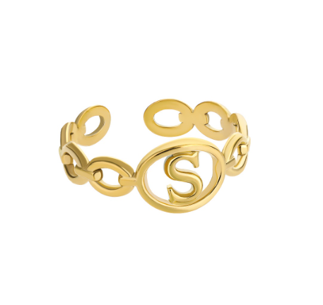 Kaijiang Hollow Initial Letter Rings For Women Gold Color Link Adjustable Open Ring Stainless Steel Jewelry Gift Fashion Accessories S