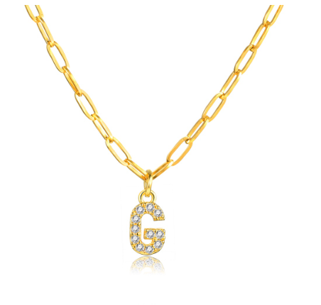 Vnox 18K Gold Initial Letter Necklace,Gold Letter Necklace,Initial Necklace G