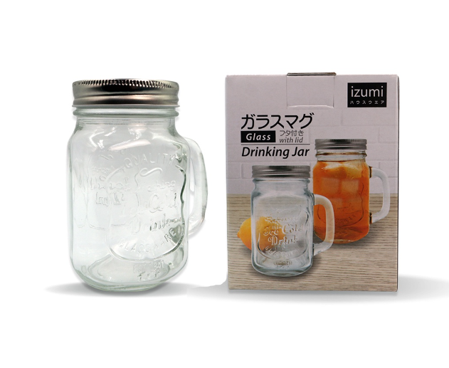 Izumi Glass Drinking Jar with Lid 450ML