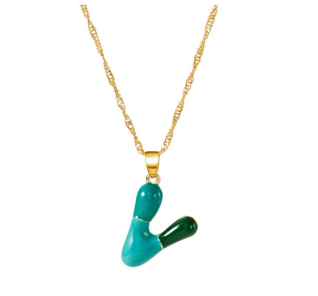 Fashion Simple English Capital A-Z Necklace Colorful 26 Letters Necklaces For Men And Women Jewelry Gifts Drip Oil Summer Letter V
