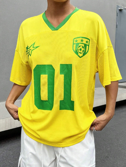 SHEIN EZwear Summer Brazilian Print Sporty Loose T-Shirt