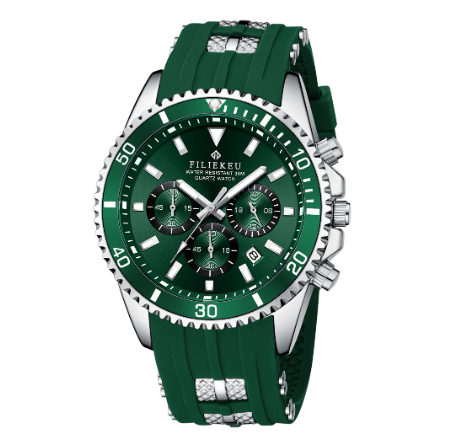 FILIEKEU Fashion Men Watch Analog Quartz Waterproof Sport Watches Stainless Steel Luminous Business Watch GREEN