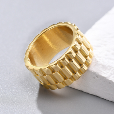 Luxury Gold Plated Watchband Rings Stainless Steel  Ring
