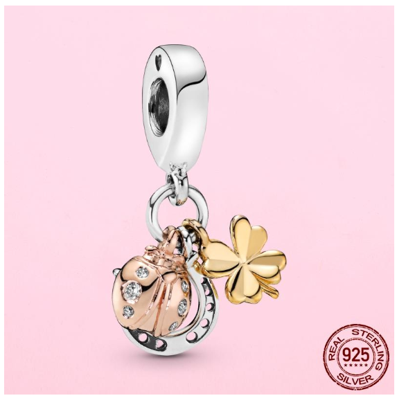 925 Sterling Silver Flamingo Leaf Rose Flower Charm CZ Luxury Pandora Pendant Fit Pandora Bracelet Necklace For Women DIY Making S28