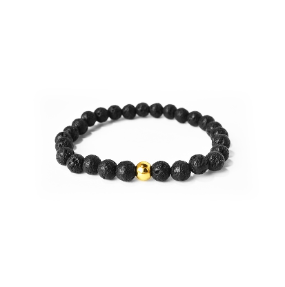 Lava Stone Bracelet with 18K Gold Plated Bead