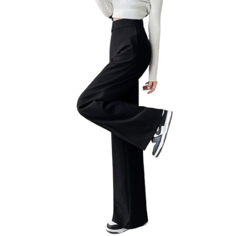 Lovito Women Casual Plain Pocket Straight Pants L71ED105 (Black)