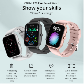 Colmi P20 PLUS Smart Watch Calculator Bluetooth Calling IP67 Waterproof Heart Rate Games 20 MM Silicone Strap