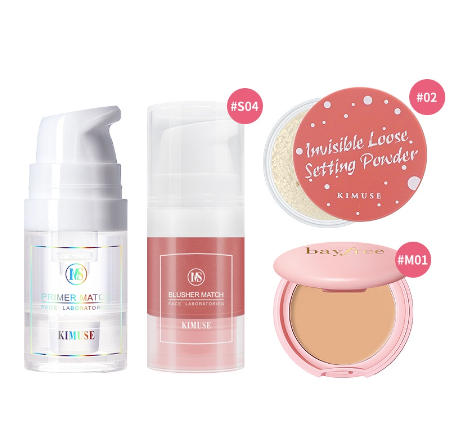 Kimuse Face Makeup Set 4 Pcs Beauty Cosmetic Face Primer + Concealer + Liquid Blush + Loose Powder
