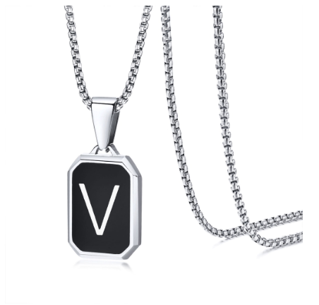 Vnox Brand Fashionable A-Z Letter Men's Necklace, Stainless Steel Simple Pendant, Non Fading Collar, Box Chain Gift Jewelry V