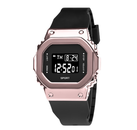 Original LED Multifunctional Digital Unisex Waterproof Sports Fashion Luxury Square Luminous Watch Trendy Men Women Silicone BLACK PINK