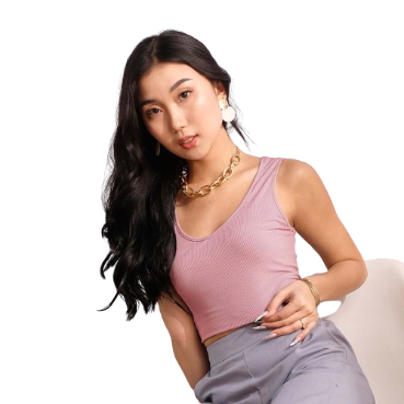 Inspi Chic Trendy Curve V-Neck Tank For Women Korean Sleeveless Shirt Summer Beach Outfit (Old Rose)
