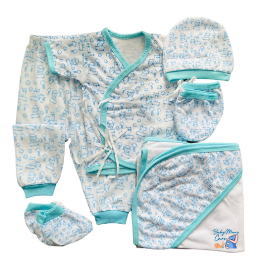 8Pcs Newborn Set Blanket Mittens Booties Bonnet Shortsleeve Pajama Essential Printed Cotton S8