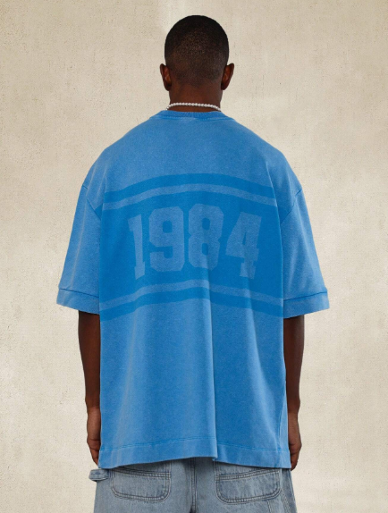 SUMWON Washed Loopback Oversized Tee With Ghosting Number Graphic Print