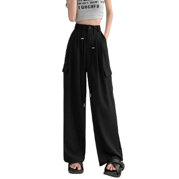 Lovito Women Lace Up Pocket Pants LNE21066 (Black)