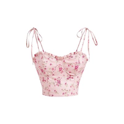 Lovito Women Boho Ditsy Floral Smocked Pattern Lettuce Trim Tank Top L68ED277 (Multi-color)