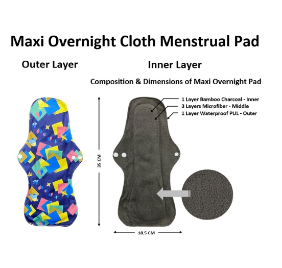 Maxi Overnight Organic Bamboo Charcoal Waterproof Washable Reusable Napkin Heavy Flow Menstrual Pads MP18