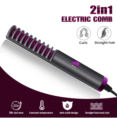 Gold Hair Comb Fast Smoothing Electric Hair Straightener Brush Ceramic Heating Temperature