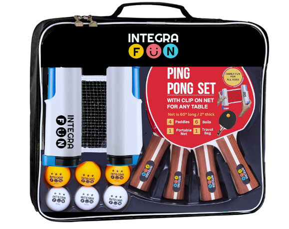 Pro Ping Pong Paddle Set with Ping Pong Net- Bracket Clamps,3-star Ping Pong Balls, Storage Case - Retractable Net and Post Set Adjustable to any Table - Indoor Outdoor Games for Family