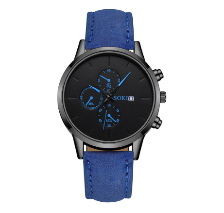 Simple three-eye calendar watch Fashion scale student sports PU strap men’s quartz watch 04