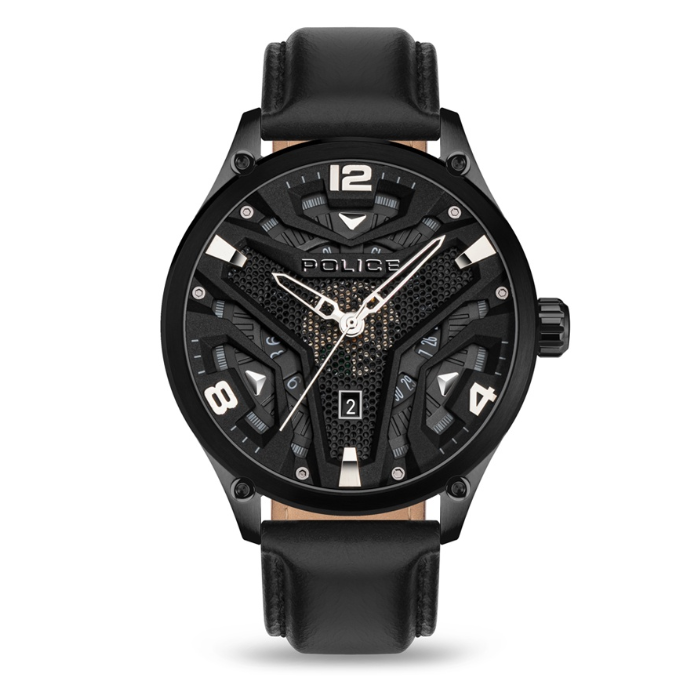 Police Waimea Black Leather Analog Quartz Watch For Men PPEWJB2203040