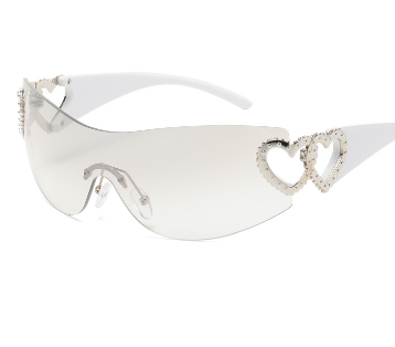 Punk One Piece Sunglasses Goggle New Y2k Rimless Sun Glasses 2000's Shades Eyewear UV400 Female Designer Love heart Eyeglasses