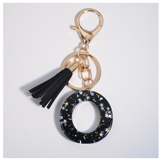 Black A-Z 26 Letter Key Chain Fashion Star Sequin Filled Initials Keyrings For Women Bag Ornaments Charm Car Key Holder Gifts O