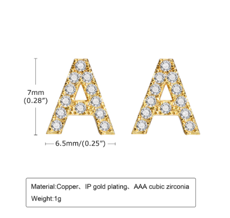 Vnox Gold Zircon Cubic Letter Stud Earrings,Initial Alphabet Small Hypoallergenic Earring One Pair A