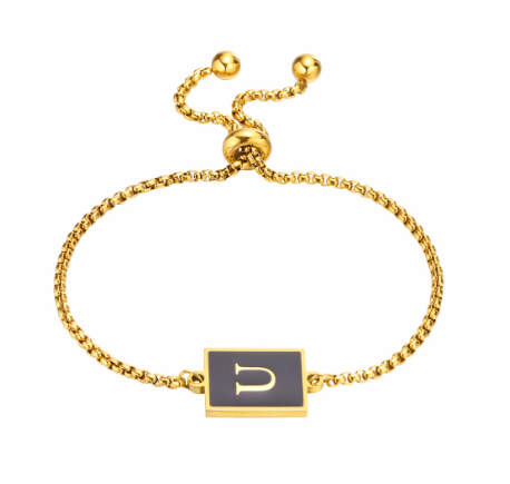 Vnox Initial Letter Black Bracelet,Gold Tone A-Z 26 Alphabet Charms Chain with Ball Clasp,Luxury Gifts for Women U